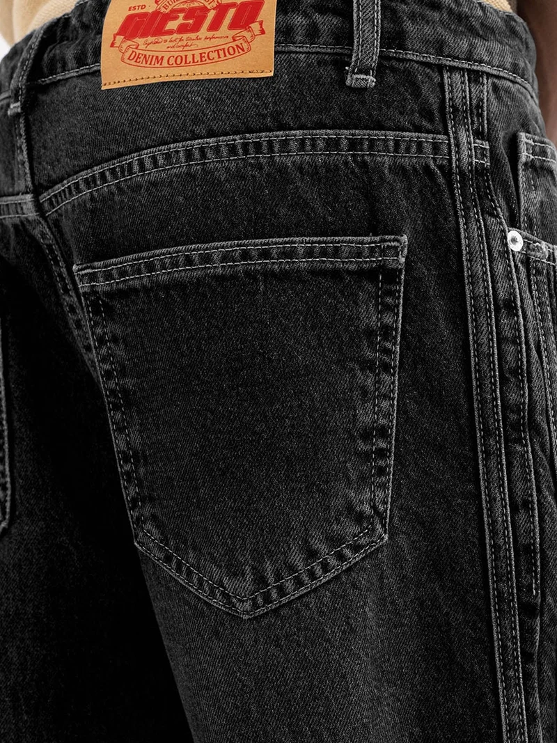 Giesto Charcoal Grey GIESTO Regular Fit Denim Pants with Stripes for Men | Best Price UAE